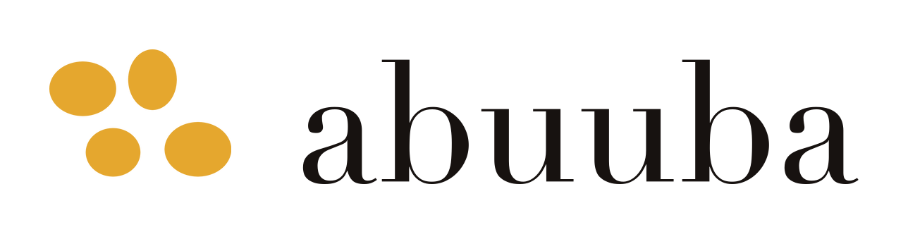 The abuuba logo in black with gold spots, for light backgrounds.